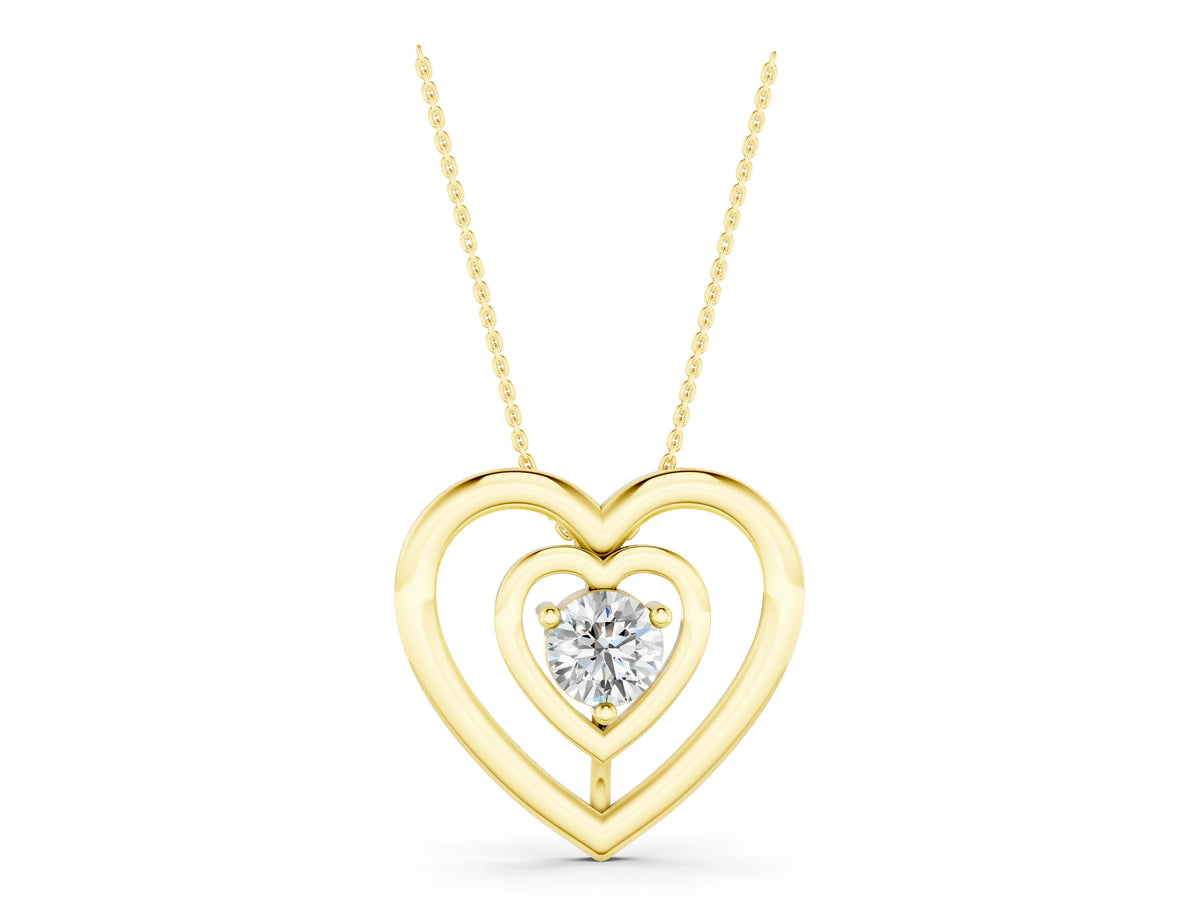Yellow gold Heart Prong Round Diamond Pendant_1