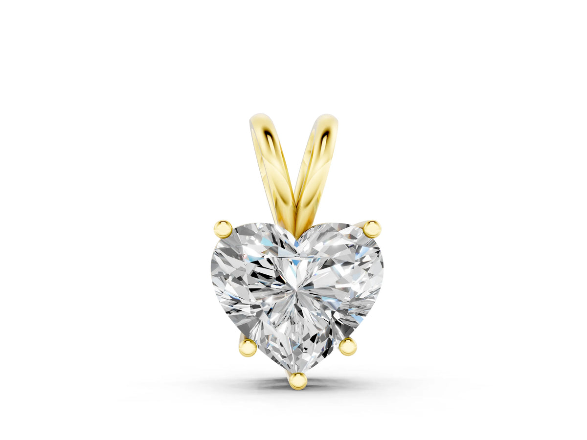 Yellow gold Heart-Shaped Diamond Solitaire Pendant with Four-Prong Setting