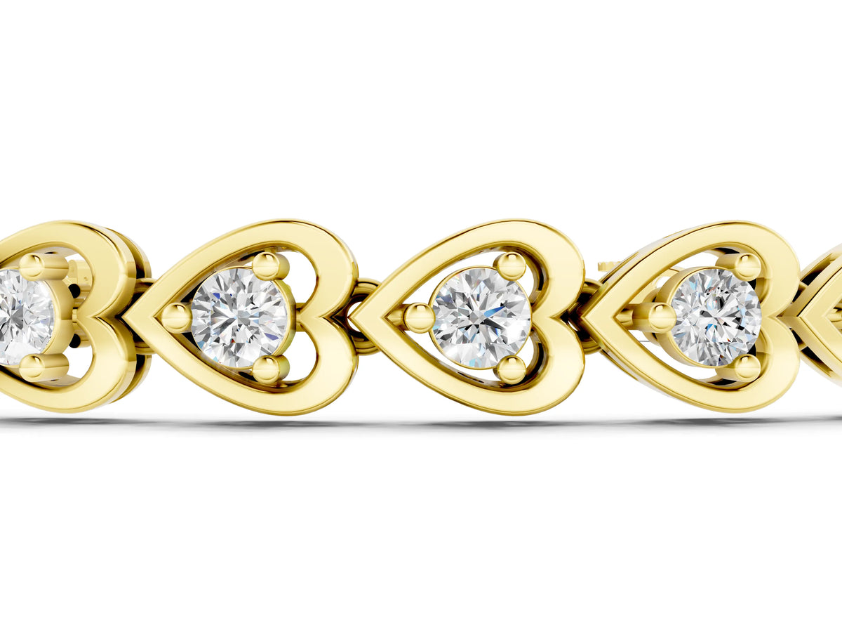 Yellow gold Heart-Shaped Diamond Tennis Bracelet with Channel Setting and Four-Prong Setting_1