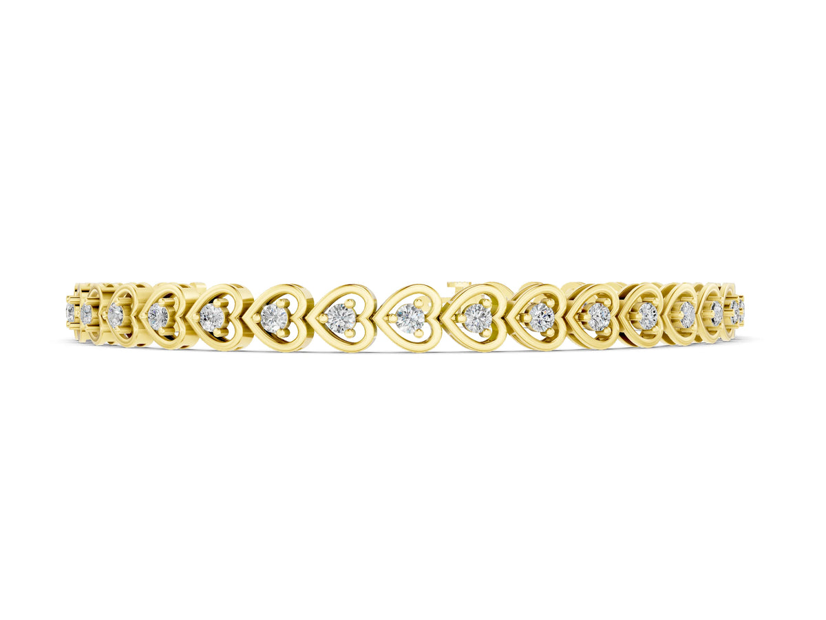 Yellow gold Heart-Shaped Diamond Tennis Bracelet with Channel Setting and Prong Set Stones
