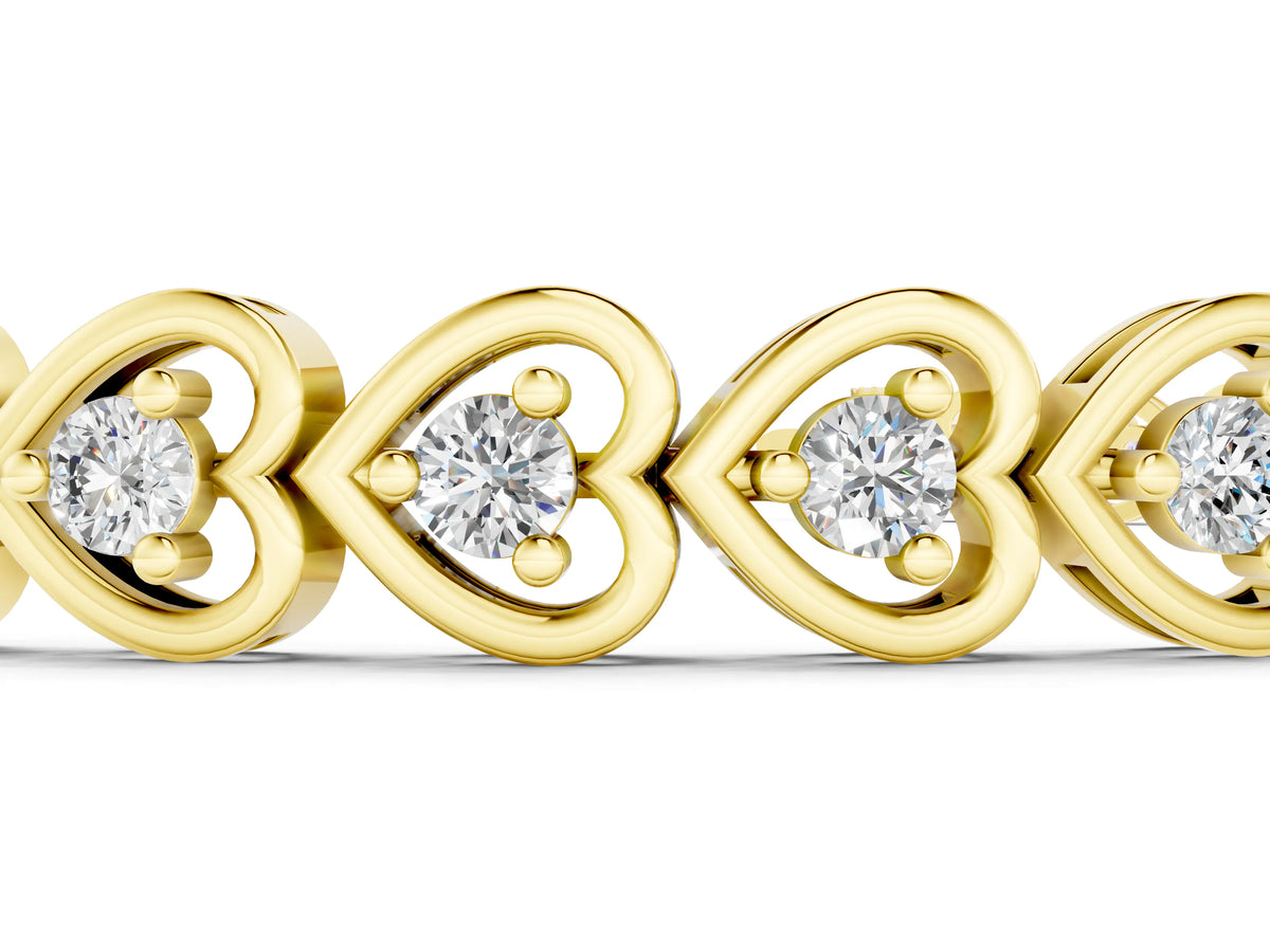 Yellow gold Heart-Shaped Diamond Tennis Bracelet with Channel Setting and Prong Set Stones_1