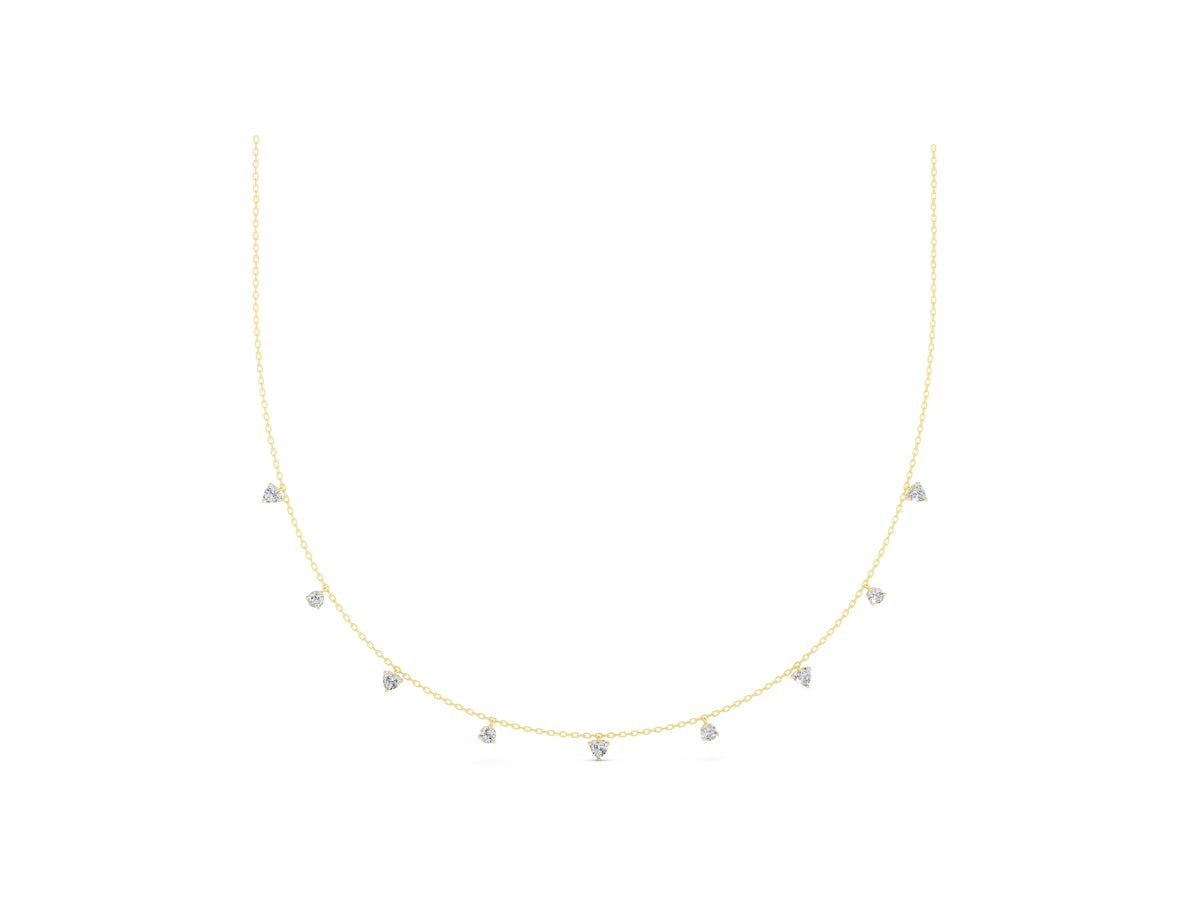 Yellow gold Heart and Round Diamond Station Necklace_1