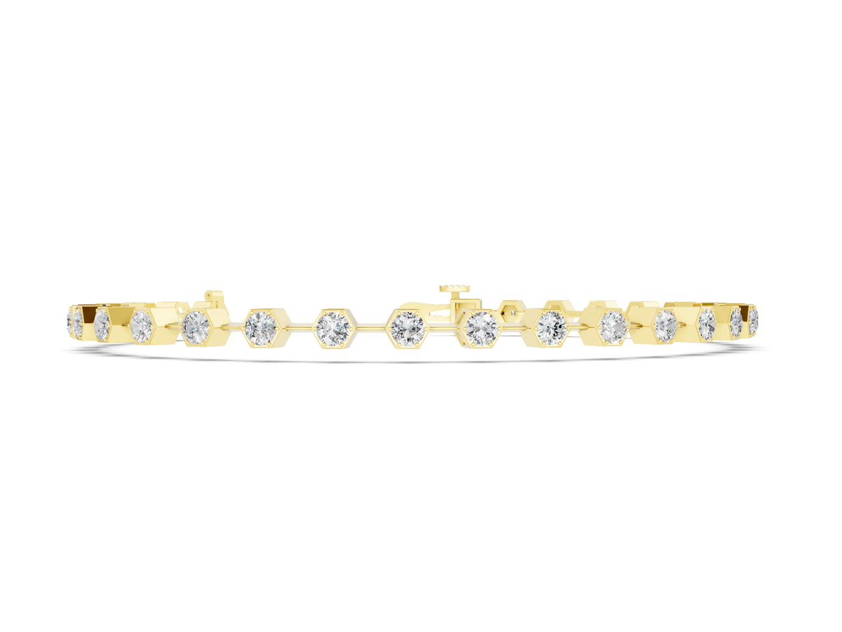 Yellow gold Hexagon Bezel Round Diamond Tennis Bracelet
