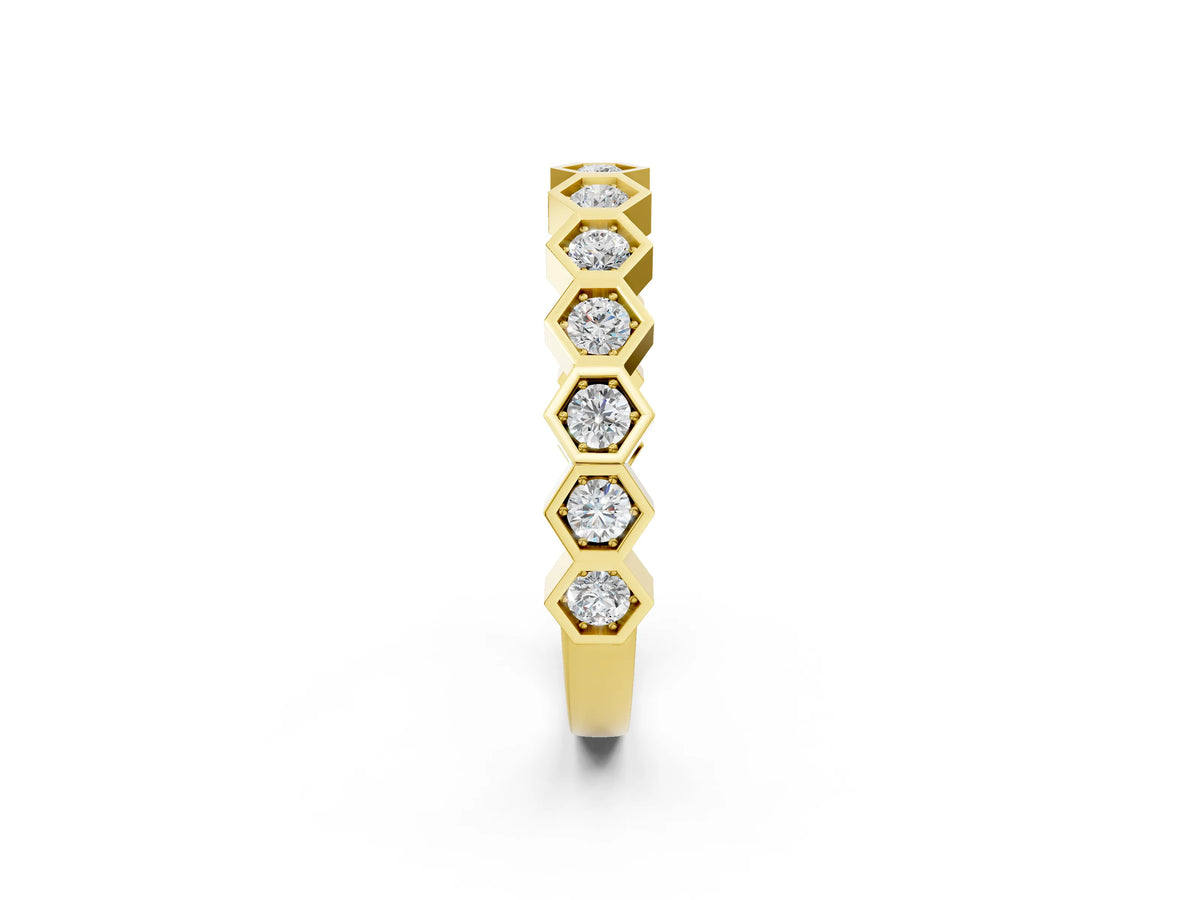 Yellow gold Hexagon Pave Diamond Eternity Band with Bezel Setting_2
