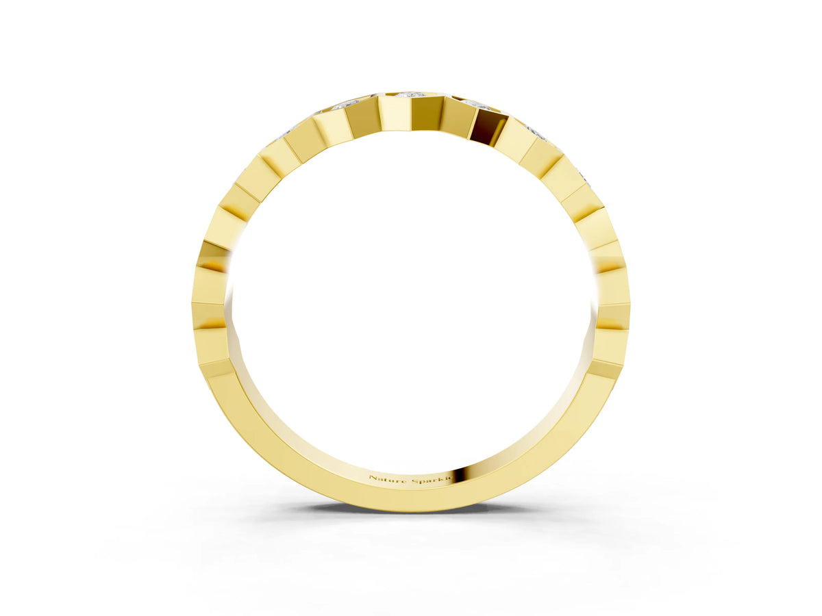 Yellow gold Hexagon Pave Diamond Eternity Band with Bezel Setting_3
