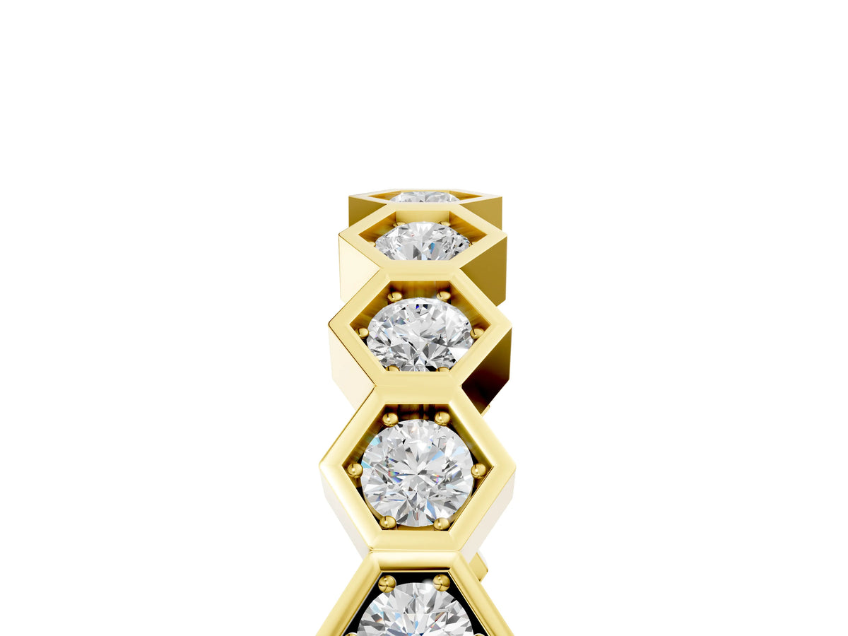 Yellow gold Hexagon Pave Diamond Eternity Band with Bezel Setting_5