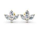 Yellow gold Marquise Cluster Stud Earrings with Round Prong Setting