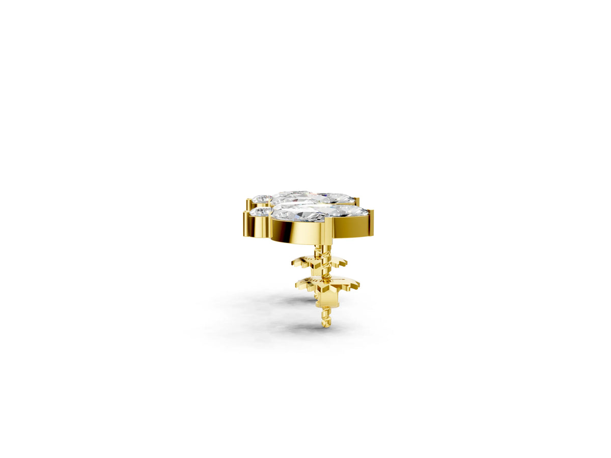 Yellow gold Marquise Cluster Stud Earrings with Round Prong Setting_2