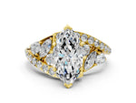 Yellow gold Marquise Cut Diamond Halo Ring with Marquise and Pavé Band in Prong Setting