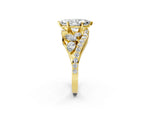 Yellow gold Marquise Cut Diamond Halo Ring with Marquise and Pavé Band in Prong Setting_2