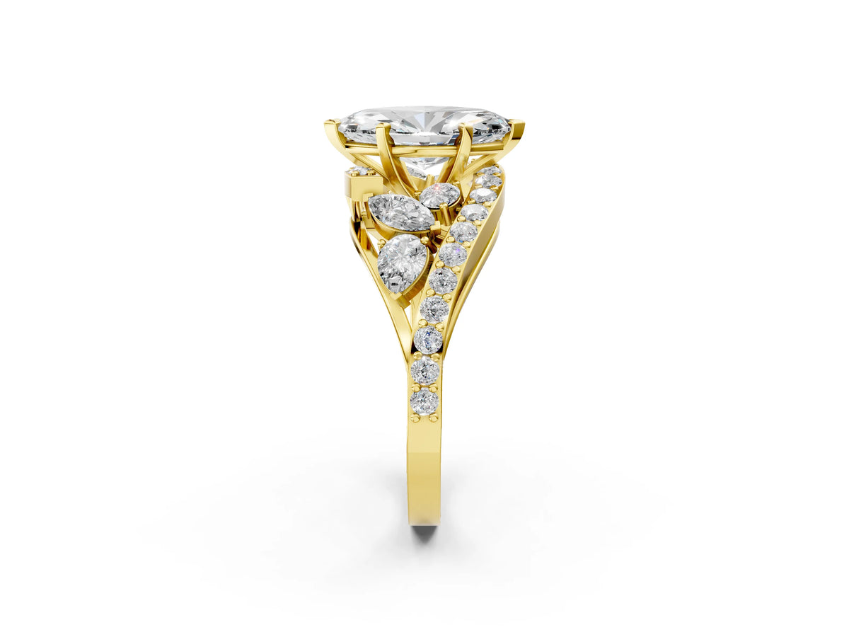 Yellow gold Marquise Cut Diamond Halo Ring with Marquise and Pavé Band in Prong Setting_2