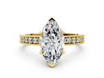 Yellow gold Marquise Cut Diamond Milgrain Pavé Engagement Ring with Four-Prong Setting