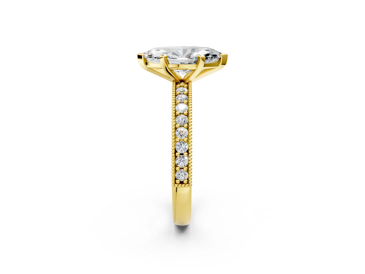 Yellow gold Marquise Cut Diamond Milgrain Pavé Engagement Ring with Four-Prong Setting_2
