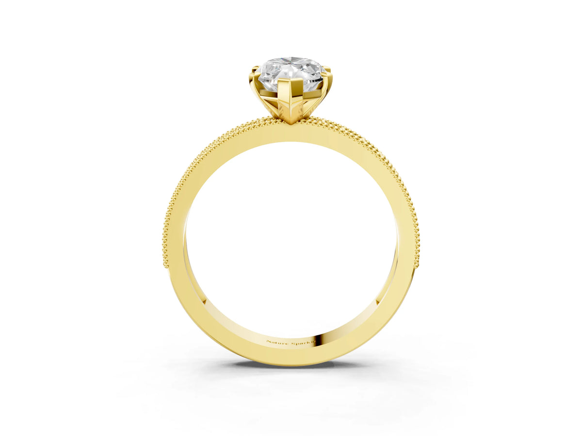 Yellow gold Marquise Cut Diamond Milgrain Pavé Engagement Ring with Four-Prong Setting_3
