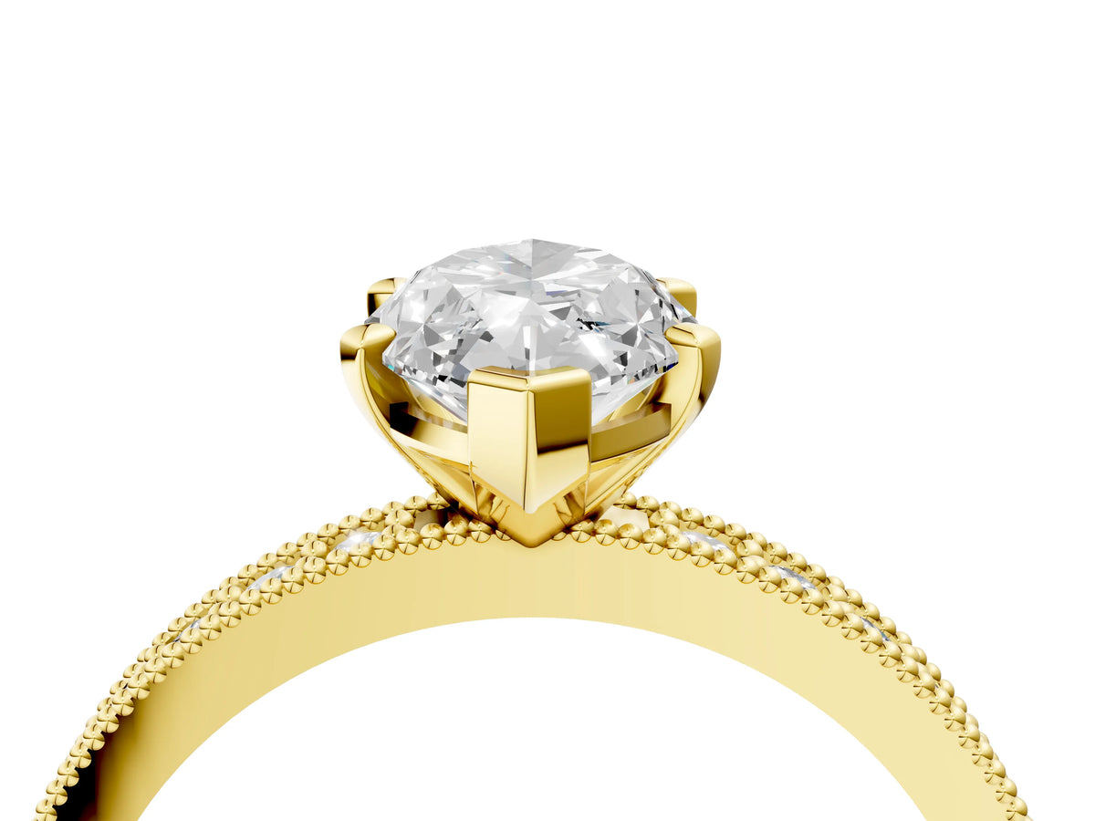 Yellow gold Marquise Cut Diamond Milgrain Pavé Engagement Ring with Four-Prong Setting_4