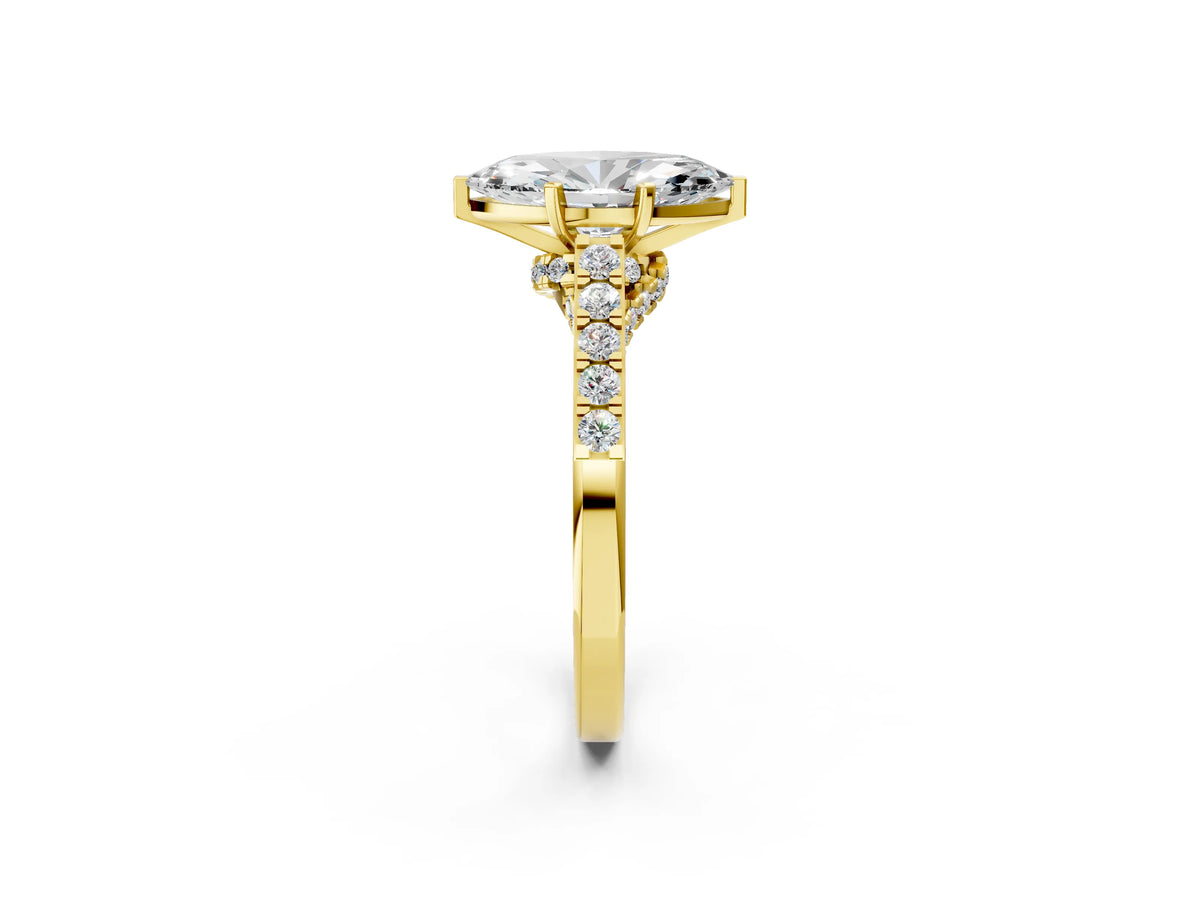 Yellow gold Marquise Cut Diamond Solitaire Ring with Crossover Gallery and Round Pavé Band_2