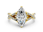 Yellow gold Marquise Cut Diamond Solitaire Ring with Four-Prong Setting and Twisted Pavé Band