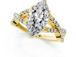 Yellow gold Marquise Cut Diamond Solitaire Ring with Four-Prong Setting and Twisted Pavé Band_1