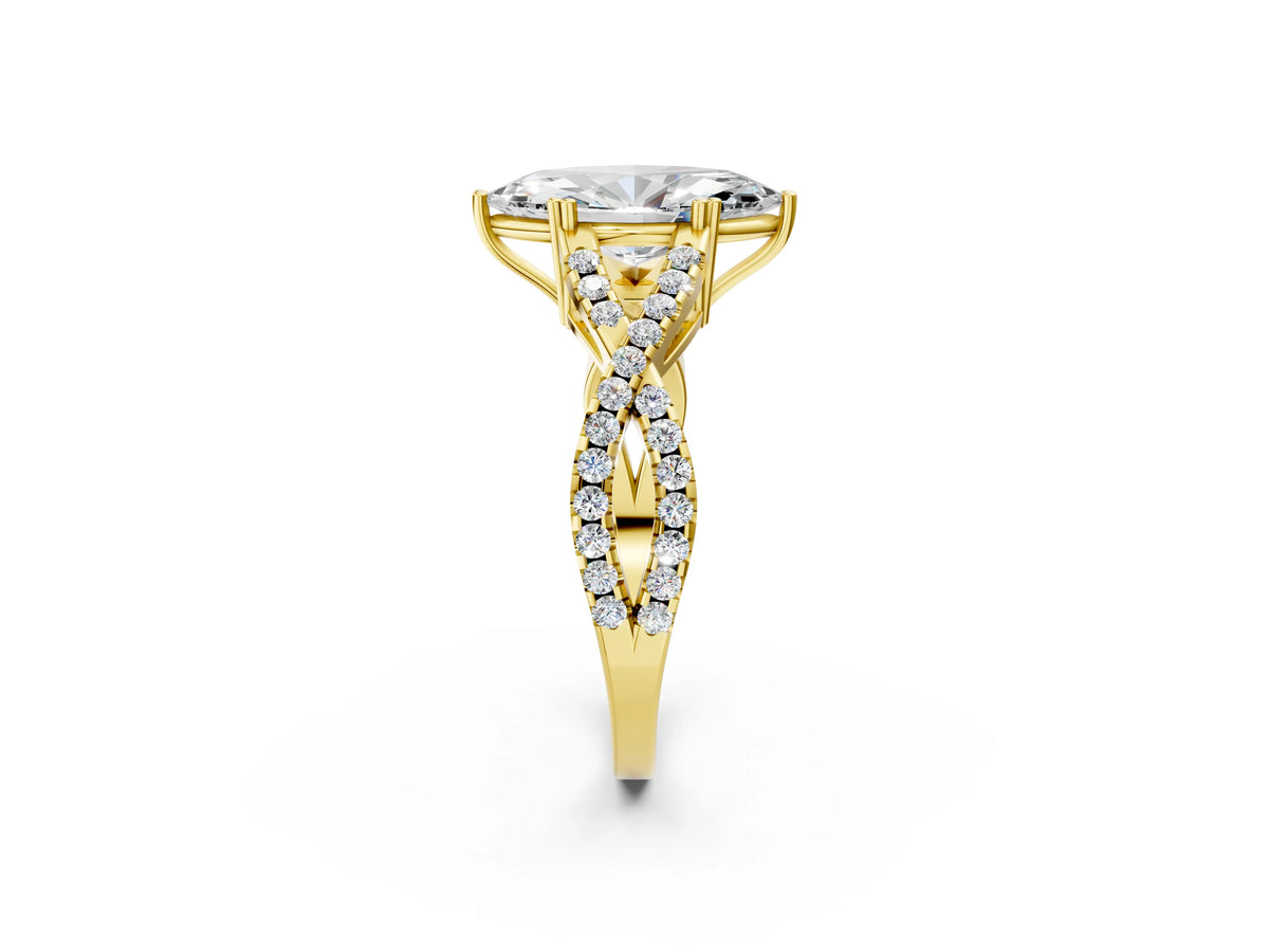 Yellow gold Marquise Cut Diamond Solitaire Ring with Four-Prong Setting and Twisted Pavé Band_2