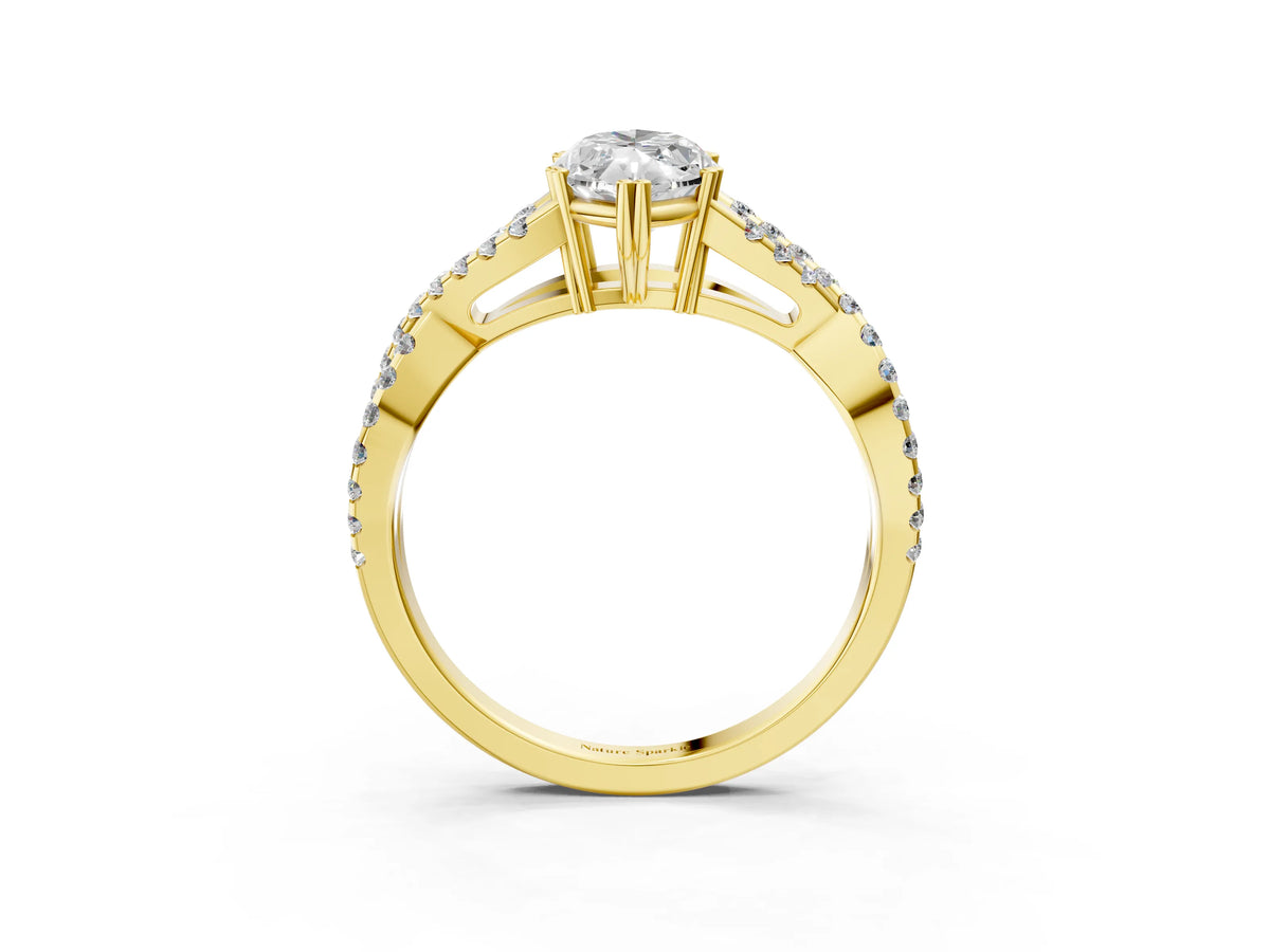 Yellow gold Marquise Cut Diamond Solitaire Ring with Four-Prong Setting and Twisted Pavé Band_3