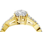 Yellow gold Marquise Cut Diamond Solitaire Ring with Four-Prong Setting and Twisted Pavé Band_4