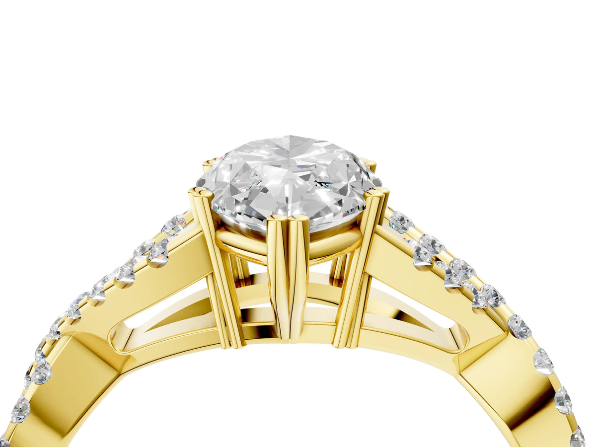 Yellow gold Marquise Cut Diamond Solitaire Ring with Four-Prong Setting and Twisted Pavé Band_4