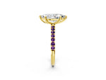 Yellow gold Marquise Cut Diamond Solitaire Ring with Round Amethyst Pavé Band and Prong Setting_2