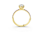 Yellow gold Marquise Cut Diamond Solitaire Ring with Round Amethyst Pavé Band and Prong Setting_3