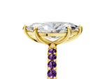 Yellow gold Marquise Cut Diamond Solitaire Ring with Round Amethyst Pavé Band and Prong Setting_5