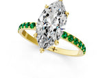 Yellow gold Marquise Cut Diamond Solitaire Ring with Round Emerald Pavé Band and Prong Setting_1
