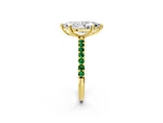 Yellow gold Marquise Cut Diamond Solitaire Ring with Round Emerald Pavé Band and Prong Setting_2