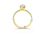 Yellow gold Marquise Cut Diamond Solitaire Ring with Round Emerald Pavé Band and Prong Setting_3