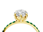 Yellow gold Marquise Cut Diamond Solitaire Ring with Round Emerald Pavé Band and Prong Setting_4
