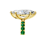 Yellow gold Marquise Cut Diamond Solitaire Ring with Round Emerald Pavé Band and Prong Setting_5