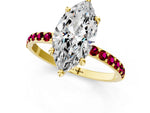 Yellow gold Marquise Cut Diamond Solitaire Ring with Round Garnet Pavé Band and Prong Setting_1