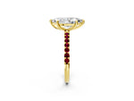 Yellow gold Marquise Cut Diamond Solitaire Ring with Round Garnet Pavé Band and Prong Setting_2