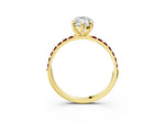 Yellow gold Marquise Cut Diamond Solitaire Ring with Round Garnet Pavé Band and Prong Setting_3