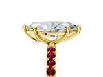 Yellow gold Marquise Cut Diamond Solitaire Ring with Round Garnet Pavé Band and Prong Setting_5