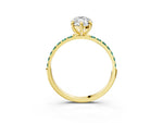 Yellow gold Marquise Cut Diamond Solitaire Ring with Round Green Sapphire Pavé Band and Prong Setting_3