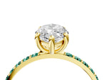 Yellow gold Marquise Cut Diamond Solitaire Ring with Round Green Sapphire Pavé Band and Prong Setting_4