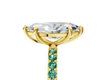 Yellow gold Marquise Cut Diamond Solitaire Ring with Round Green Sapphire Pavé Band and Prong Setting_5