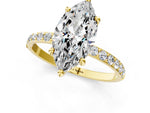 Yellow gold Marquise Cut Diamond Solitaire Ring with Round Moissanite Pavé Band and Prong Setting_1