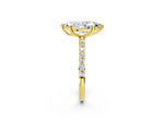 Yellow gold Marquise Cut Diamond Solitaire Ring with Round Moissanite Pavé Band and Prong Setting_2