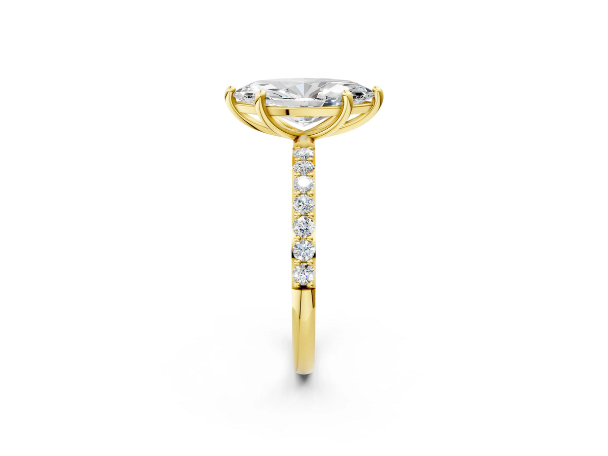 Yellow gold Marquise Cut Diamond Solitaire Ring with Round Moissanite Pavé Band and Prong Setting_2