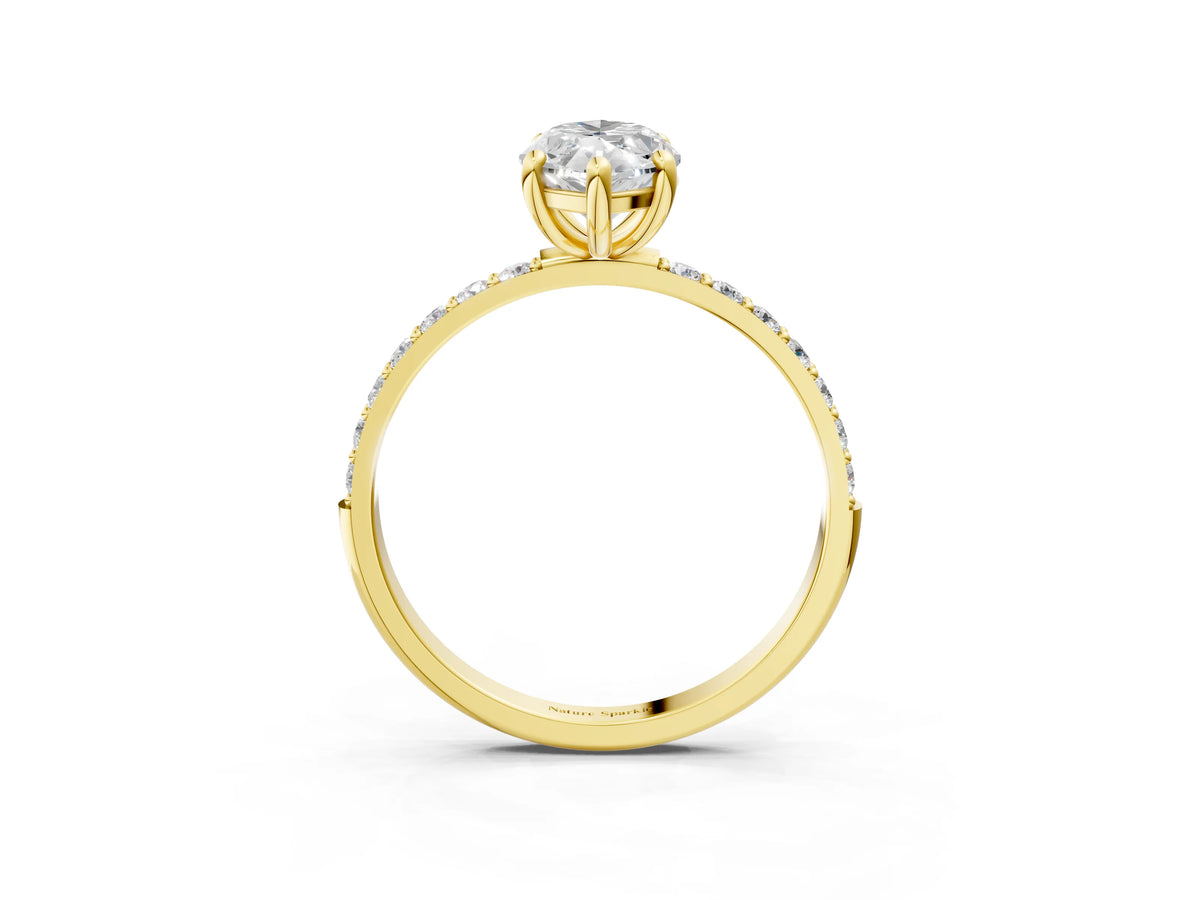 Yellow gold Marquise Cut Diamond Solitaire Ring with Round Moissanite Pavé Band and Prong Setting_3
