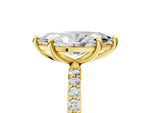 Yellow gold Marquise Cut Diamond Solitaire Ring with Round Moissanite Pavé Band and Prong Setting_5