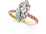 Yellow gold Marquise Cut Diamond Solitaire Ring with Round Pink Sapphire Pavé Band and Prong Setting_1