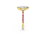 Yellow gold Marquise Cut Diamond Solitaire Ring with Round Pink Sapphire Pavé Band and Prong Setting_2