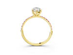 Yellow gold Marquise Cut Diamond Solitaire Ring with Round Pink Sapphire Pavé Band and Prong Setting_3