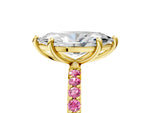 Yellow gold Marquise Cut Diamond Solitaire Ring with Round Pink Sapphire Pavé Band and Prong Setting_5